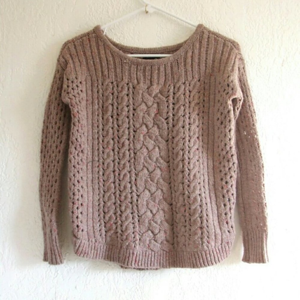 AE Wool blend Pullover Cable Knit Sweater Beige
